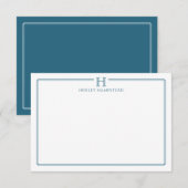 Modern Initiaal Patina Blauwe Rand Briefpapier Notitiekaartje (Voorkant / Achterkant)