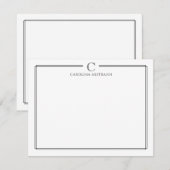 Modern Initial Black and White Border Stationery Notitiekaartje (Voorkant / Achterkant)