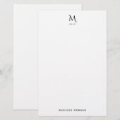 Modern Initial Letterpress Simple Black Briefpapier (Voorkant / Achterkant)