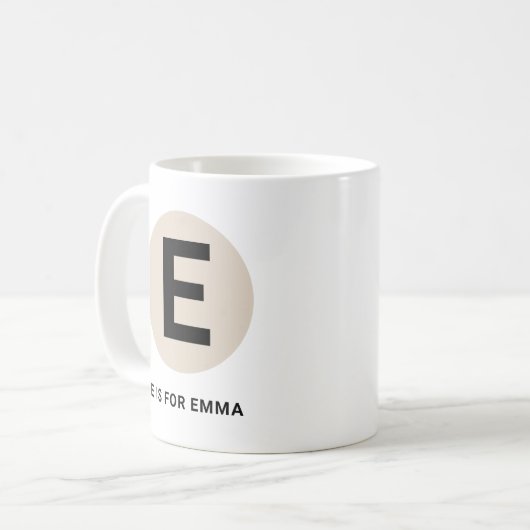 Modern Initial Mug – “E is for [Name]” Design (Devant gauche)