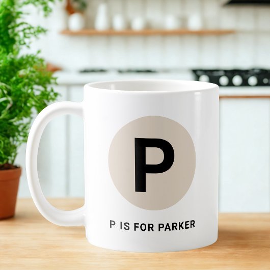 Modern Initial Mug – “P is for [Name]” Design