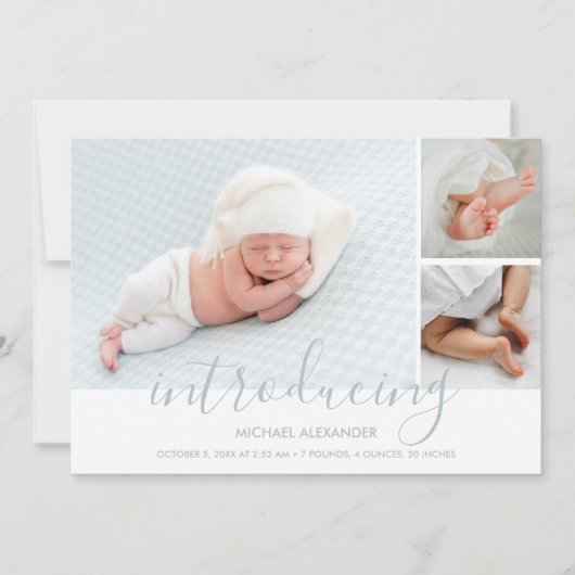 Modern Introduction Boy Photo Birth Announcement (Voorkant)