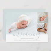 Modern Introduction Boy Photo Birth Announcement (Voorkant / Achterkant)