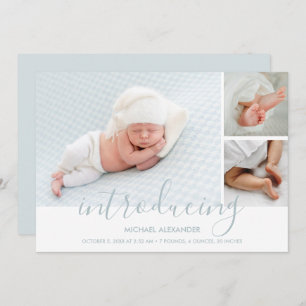 Modern Introduction Boy Photo Birth Announcement