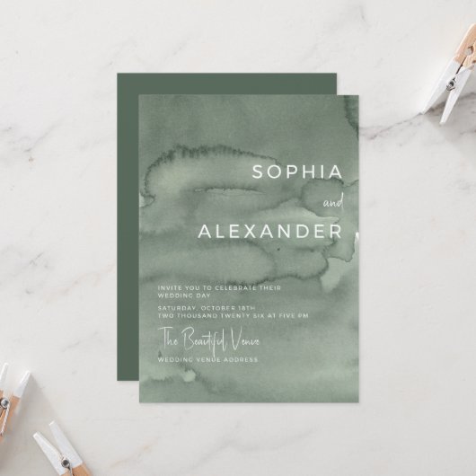 Modern Invitation Watercolor Wedding.   (Devant/Arrière en situation)