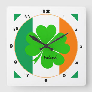 Modern Irish Flag, Ireland trendy Home / Shamrock Vierkante Klok