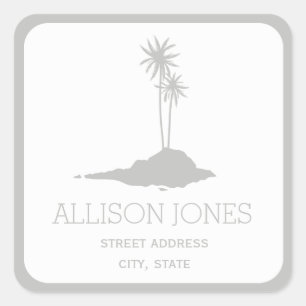 Modern Island Beach Address Sticker - Grijs