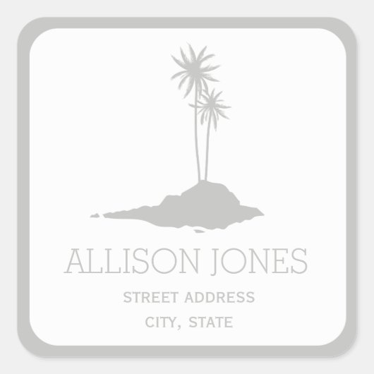 Modern Island Beach Address Sticker - Grijs (Voorkant)
