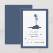 Modern Island Beach Bruiloft RSVP - Donkerblauw (Voorkant / Achterkant)