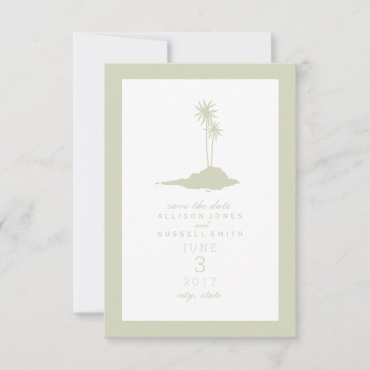 Modern Island Beach Wedding Save the Date - Green (Voorkant)