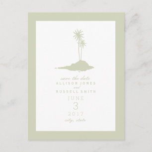 Modern Island Beach Wedding Save the Date - Green Aankondigingskaart