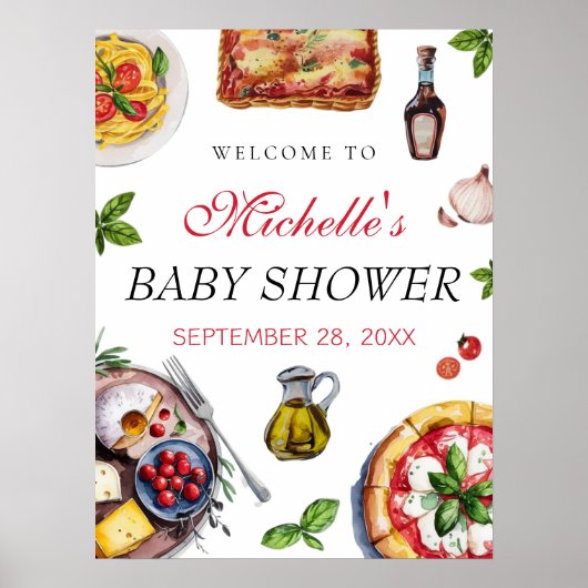 Modern Italiaans Italiaans eten baby shower welkom Poster (Voorkant)