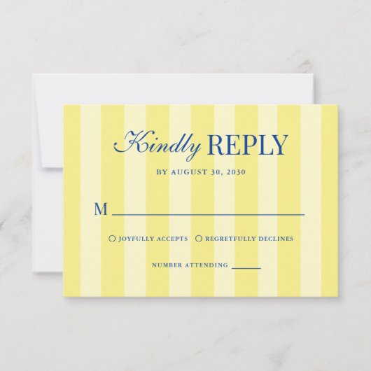 Modern Italian Striped Blue & Yellow Wedding RSVP Kaartje (Voorkant)