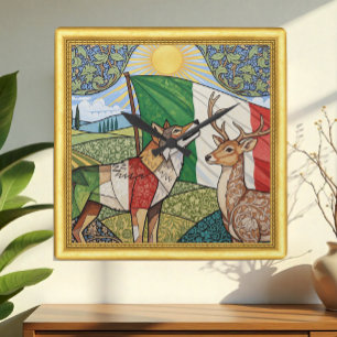 Modern Italië, Wolf & Deer, Italiaanse Art Nouveau Vierkante Klok