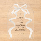 Modern Ivoor Beige Bow Monogram Boog Wedding Acryl Uitnodigingen (Voorkant)