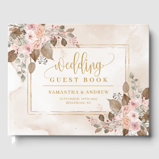 Modern Ivoor Beige Bruin Goud Trouw Gastboek Gastenboek (Voorkant)