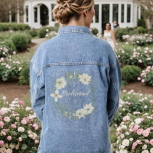 Modern Ivoor Bloemen Script Gepersonaliseerde brui Denim Jacket