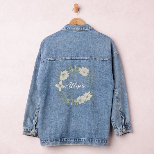 Modern Ivoor Bloemen Script Gepersonaliseerde naam Denim Jacket (Hangar)