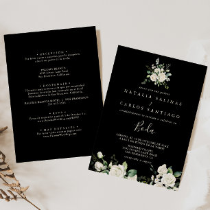 Modern Ivoor Bloemen Spaans voor & achter bruiloft Kaart