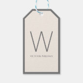 Modern ivoor en grijs minimalistisch monogram cadeaulabel (Voorkant)