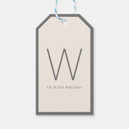 Modern ivoor en grijs minimalistisch monogram cadeaulabel (Voorkant)