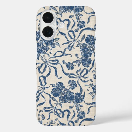 Modern Ivoor Navy Blue Floral Pattern Case-Mate iPhone Case (Achterkant)