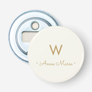 Modern ivory Gold Script Monogram Button Flesopener