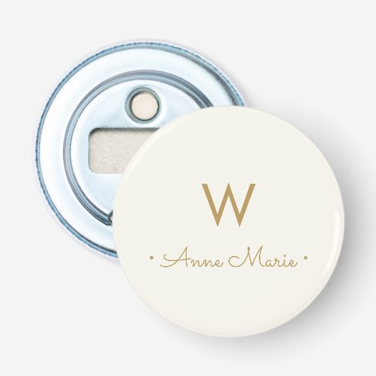 Modern ivory Gold Script Monogram Button Flesopener (Voorkant)