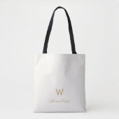 Modern ivory Gold Script Monogram Draagtas (Voorkant)