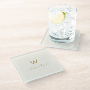 Modern ivory Gold Script Monogram Glazen Onderzetter
