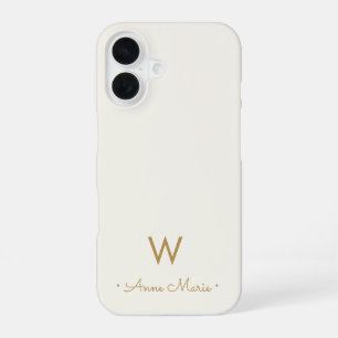 Modern ivory Gold Script Monogram iPhone 16 Hoesje