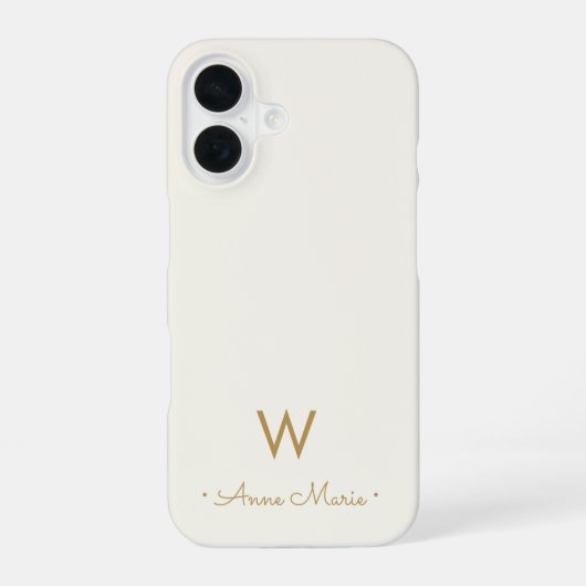 Modern ivory Gold Script Monogram iPhone 16 Hoesje (Achterkant)