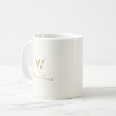Modern ivory Gold Script Monogram Koffiemok (Voorkant links)