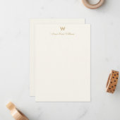 Modern ivory Gold Script Monogram Notitiekaartje (Voorkant / Achterkant in situ)