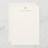 Modern ivory Gold Script Monogram Notitiekaartje (Voorkant / Achterkant)