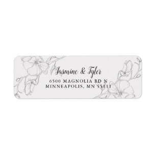 Modern Ivory Magnolia Flowers Return Address Etiket