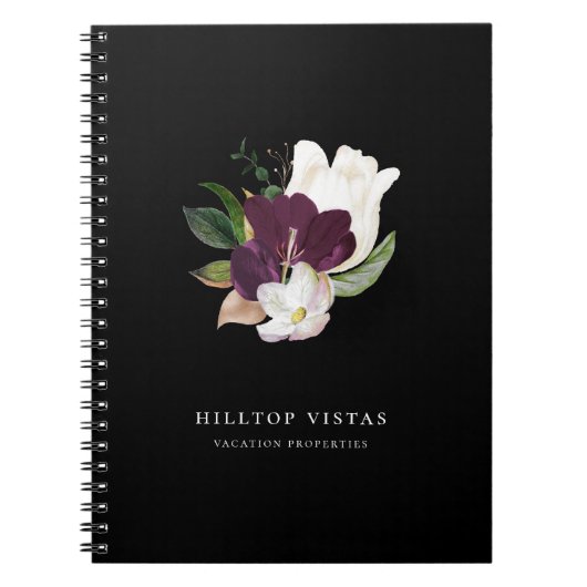 Modern Ivory Paars Floral Bouquet Black Notitieboek (Voorkant)