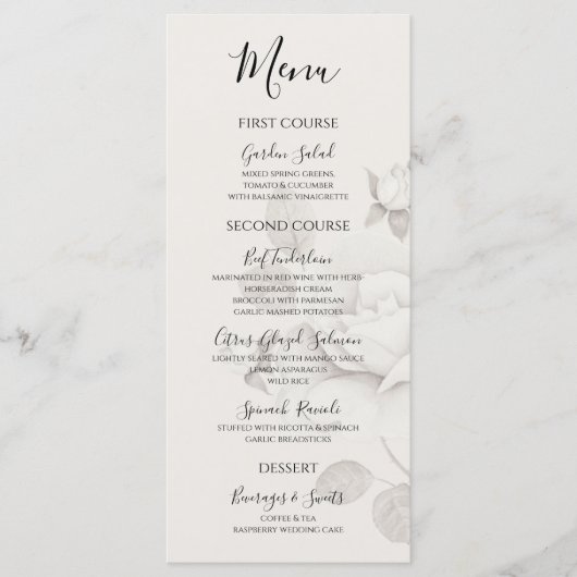Modern Ivory Rose Wedding Flat Menu (Devant)