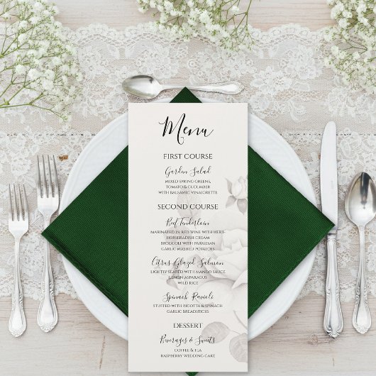 Modern Ivory Rose Wedding Flat Menu