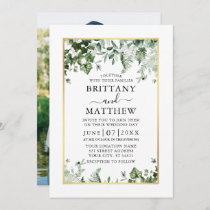 Modern Ivy Sage Greenery Foto Gold Wedding Kaart