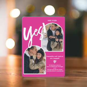 Modern ja 2 foto's boog heet roze verloving aankondiging