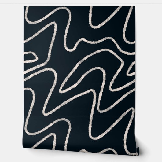 Modern Japandi-style line art in cream and black.  Behang (Afrollen)