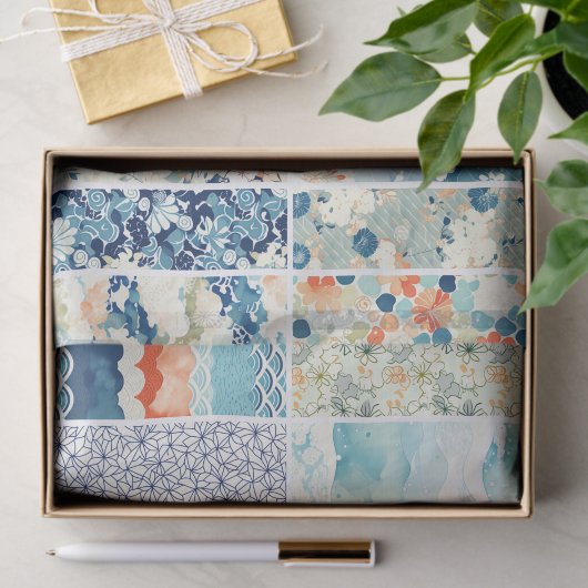 Modern Japanese Indigo Pattern Collage Sampler Tissuepapier
