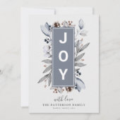 Modern 'JOY' Botanische winterval Feestdagenkaart (Voorkant)