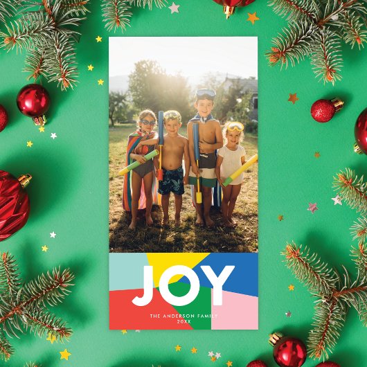 Modern JOY Colorful Mosaic Holiday-fotokaart
