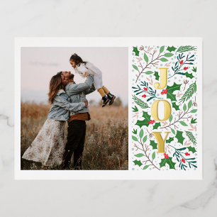 Modern JOY Holly Berries Foto Folie Feestdagen Briefkaart