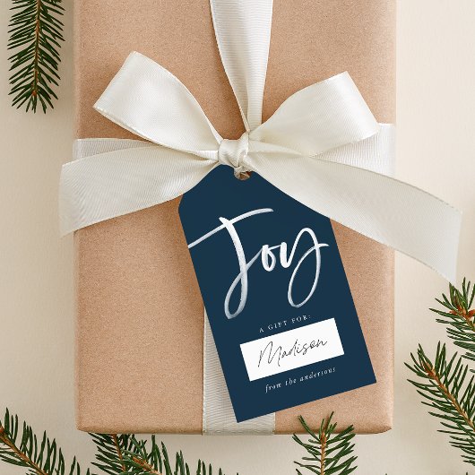 Modern Joy Script Navy Cadeaulabel