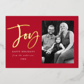 Modern Joy Script Red Foto Folie Feestdagenkaart (Voorkant)