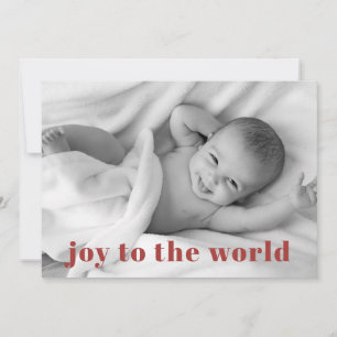 Modern Joy to World Baby Photo Holiday Birth Aankondiging