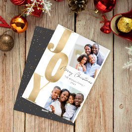 Modern JOY Vrolijk Kerstfeest Twee foto minimalist Feestdagenkaart